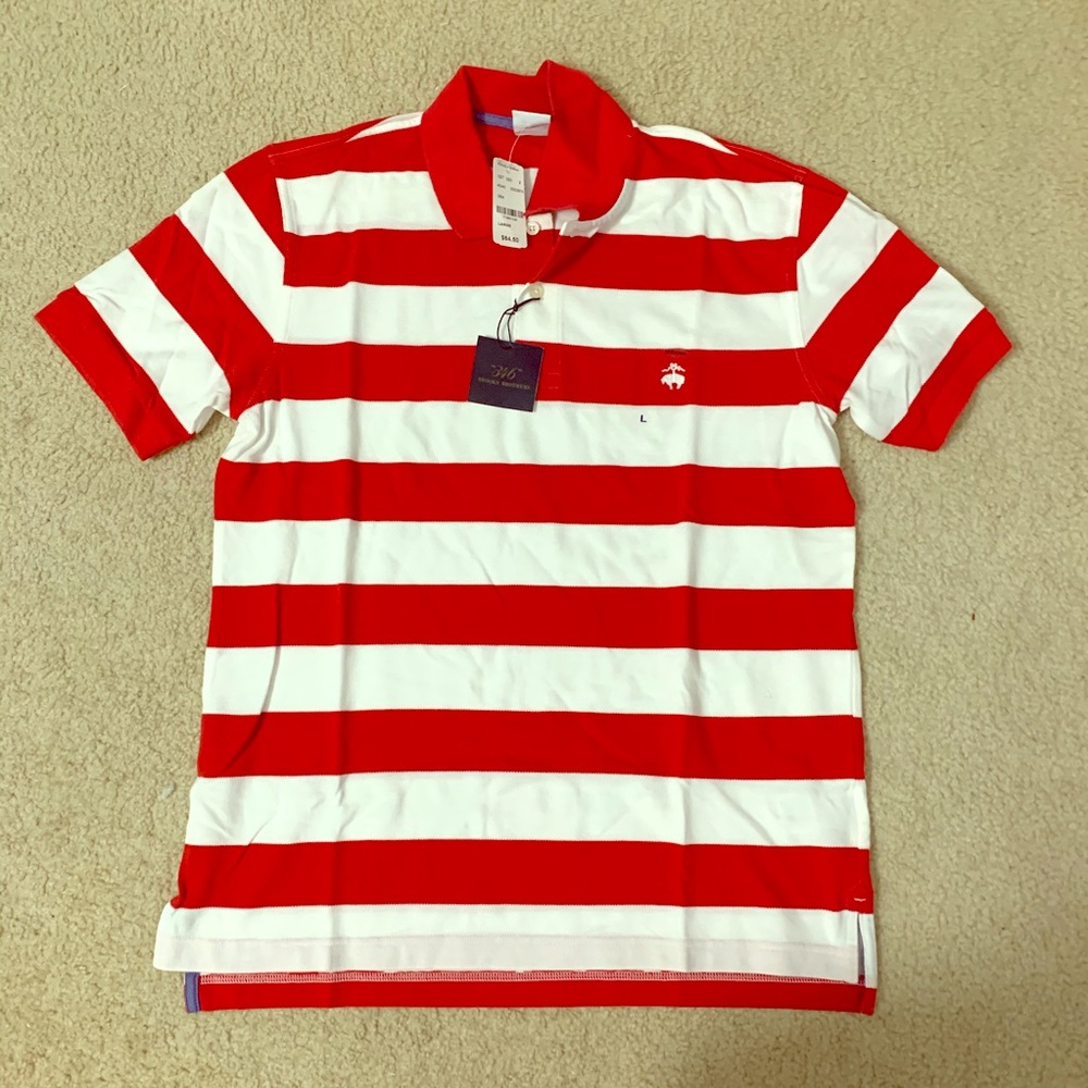 Brooks Brothers White and Red “346” polo